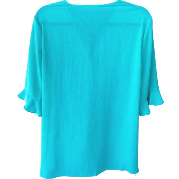 Coverstitched | Teal Long-Sleeve Blouse w/ Front Tie Detail | Size L - Picture 2 of 2